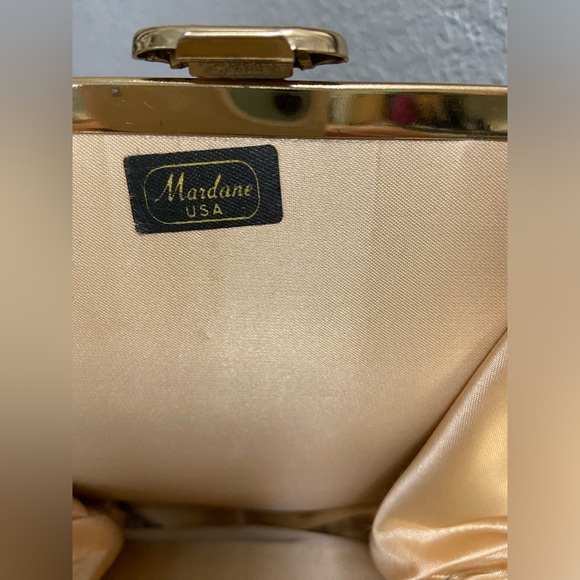 Vintage Mardane 50’s Black Silk Clutch Top Handle Gold Chain Handbag Purse - Picture 9 of 12